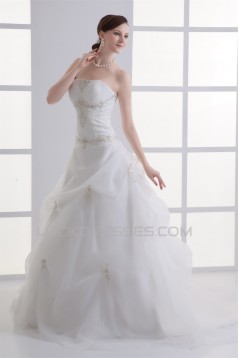Satin Organza Sleeveless Ball Gown Strapless Embellished Wedding Dresses 2031293