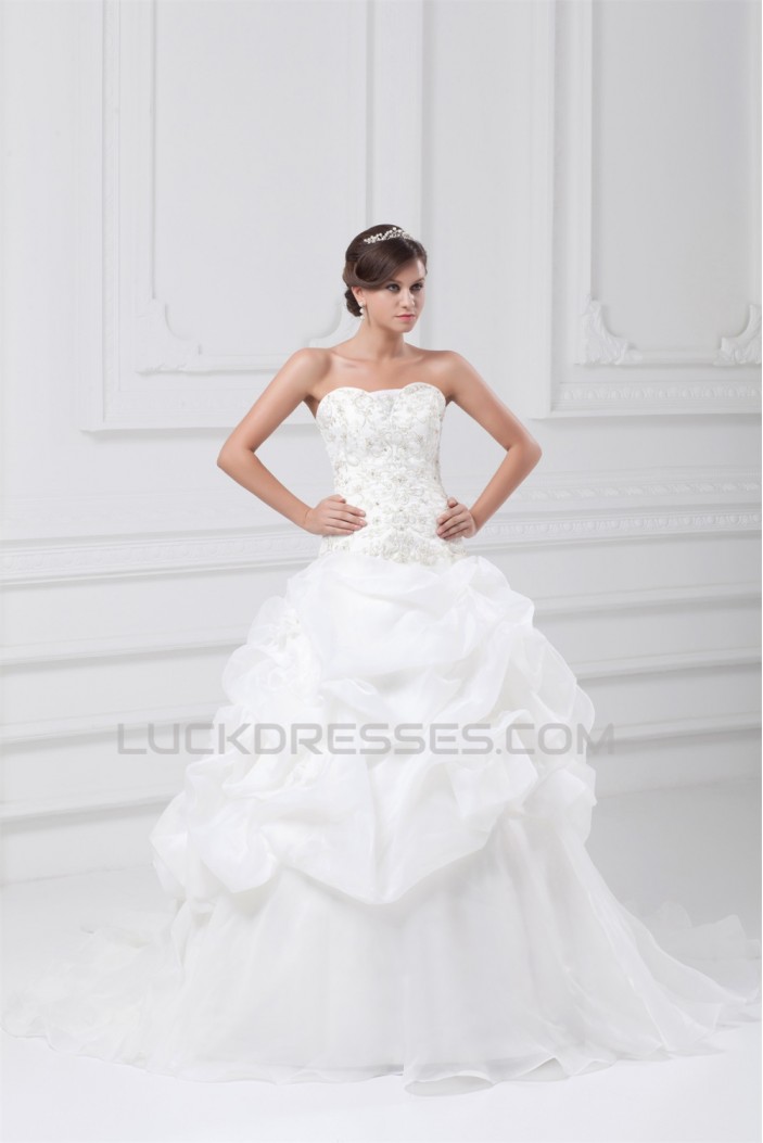 Satin Organza Sleeveless Strapless Ball Gown Most Beautiful Wedding Dresses 2031296