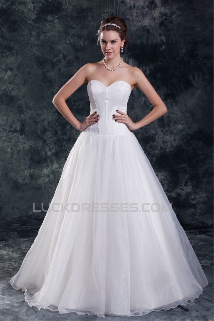 Satin Organza Sleeveless Sweetheart A-Line Sweet Wedding Dresses 2031298