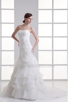 Satin Organza Strapless Sleeveless A-Line Most Beautiful Wedding Dresses 2031299