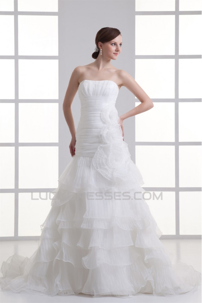 Satin Organza Strapless Sleeveless A-Line Most Beautiful Wedding Dresses 2031299