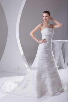 Elegant Strapless Sleeveless Satin Satin Organza Wedding Dresses 2030130