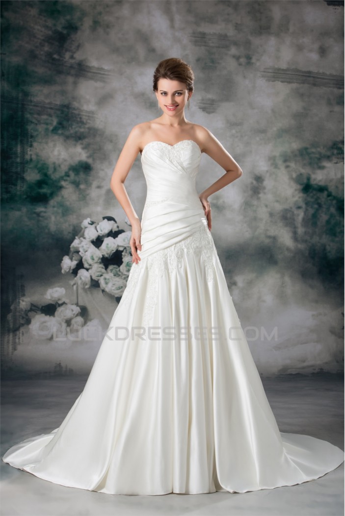 Satin Sweetheart Sleeveless A-Line Wedding Dresses 2031303