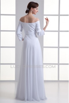 Sheath/Column Off-the-Shoulder 3/4 Length Sleeve Wedding Dresses 2031309
