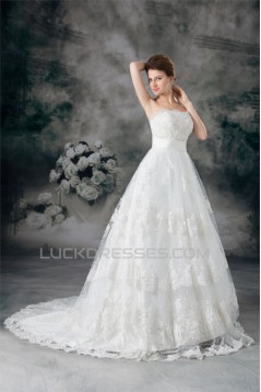 Sleeveless Ball Gown Satin Fine Netting Beaded Lace Wedding Dresses 2031316
