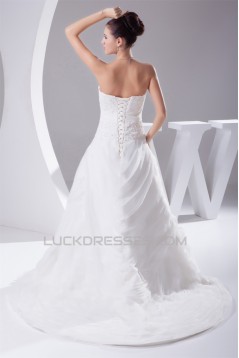 Fantastic A-Line Satin Organza Lace Sweetheart Wedding Dresses 2030132