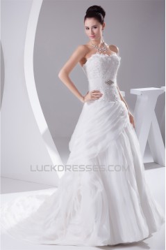 Fantastic A-Line Satin Organza Lace Sweetheart Wedding Dresses 2030132