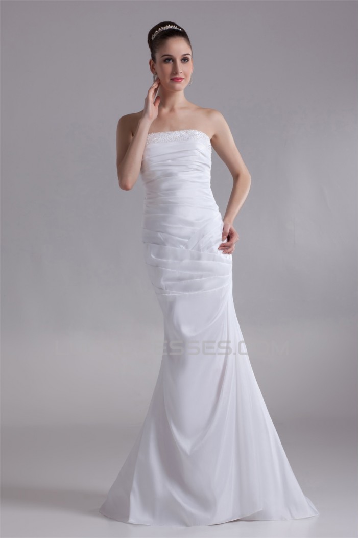 Sleeveless Mermaid/Trumpet Taffeta Strapless Beaded Wedding Dresses 2031326