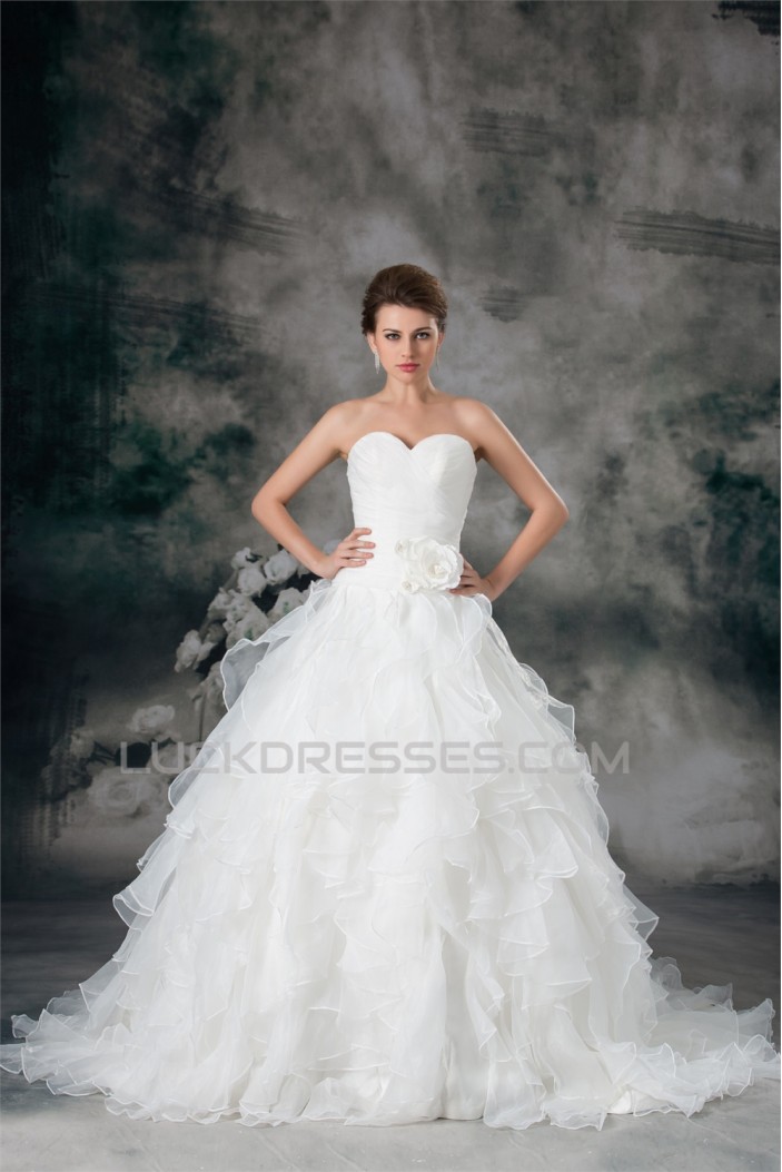 Sleeveless Princess Sweetheart Satin Organza Wedding Dresses 2031328