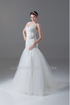 Sleeveless Satin Lace Fine Netting Sweet Wedding Dresses 2031329