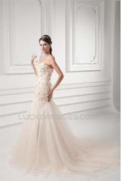 A-Line Satin Fine Netting Sweetheart Lace Wedding Dresses 2031331