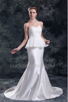 Sleeveless Satin Lace Sweetheart Mermaid/Trumpet Beautiful Wedding Dresses 2031333