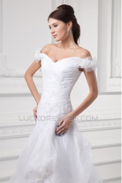 Sleeveless Satin Organza Off-the-Shoulder Sweet Wedding Dresses 2031334