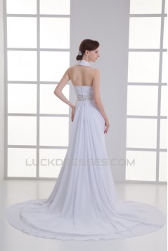 Sleeveless Sheath/Column High-Neck Chiffon Beaded Wedding Dresses 2031339
