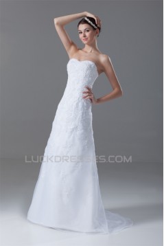 Sleeveless Soft Sweetheart A-Line Satin Organza Wedding Dresses 2031344