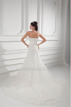 Sleeveless Strapless Satin Lace Fine Netting Wedding Dresses 2031351