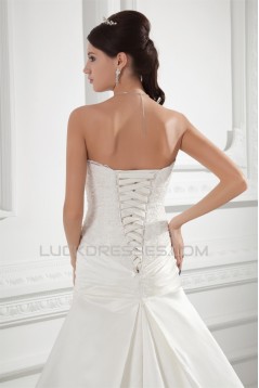 Sleeveless Sweetheart A-Line Satin Lace Embellished Wedding Dresses 2031353