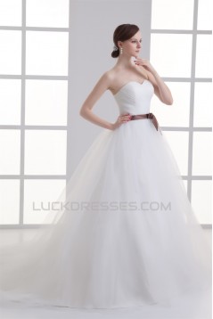 Sleeveless Sweetheart Princess Satin Fine Netting Wedding Dresses 2031356