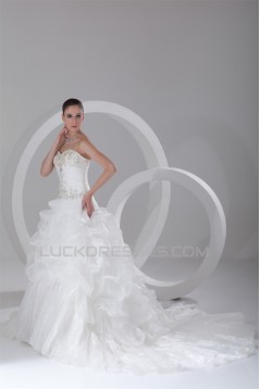 Sleeveless Sweetheart Satin Organza Princess Wedding Dresses 2031357