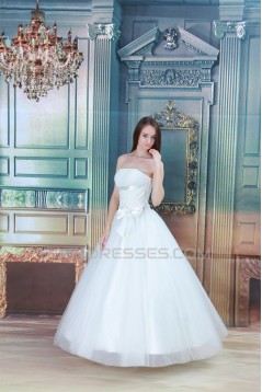 Strapless Ball Gown Satin Fine Netting Sleeveless Wedding Dresses 2031363