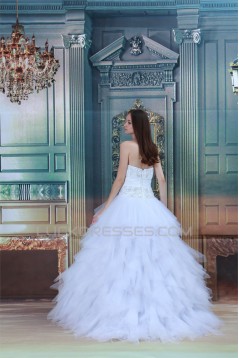 Strapless Ball Gown Sleeveless Satin Beaded Wedding Dresses 2031364