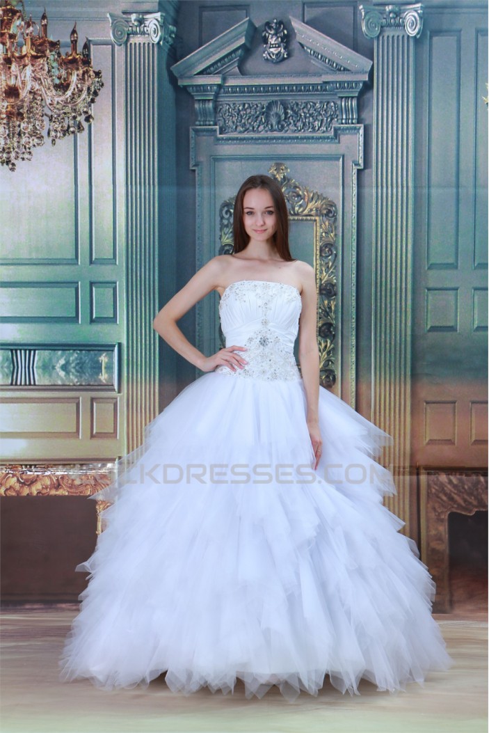Strapless Ball Gown Sleeveless Satin Beaded Wedding Dresses 2031364