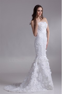 Strapless Satin Lace Mermaid/Trumpet Sleeveless Wedding Dresses 2031366