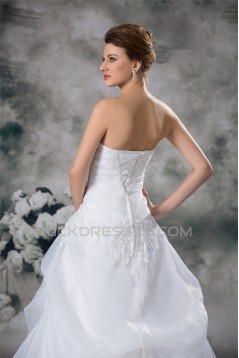 Strapless Satin Organza Sleeveless A-Line Lace Wedding Dresses 2031369
