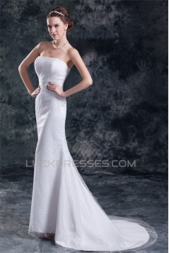 Strapless Sleeveless Mermaid/Trumpet Satin Fine Netting Wedding Dresses 2031372