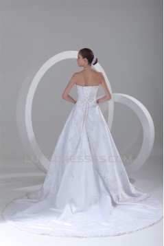 Strapless Sleeveless Satin A-Line Most Beautiful Wedding Dresses 2031373