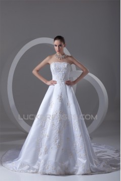 Strapless Sleeveless Satin A-Line Most Beautiful Wedding Dresses 2031373