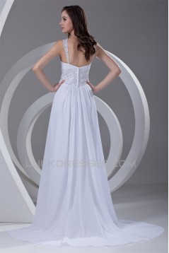 Straps Chiffon Satin Sleeveless Sheath/Column Beaded Beautiful Wedding Dresses 2031375