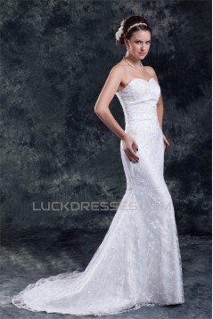 Sweetheart Satin Lace Mermaid/Trumpet Embellished Wedding Dresses 2031385