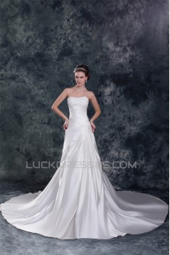 Sweetheart Satin Sleeveless A-Line Beautiful Wedding Dresses 2031387
