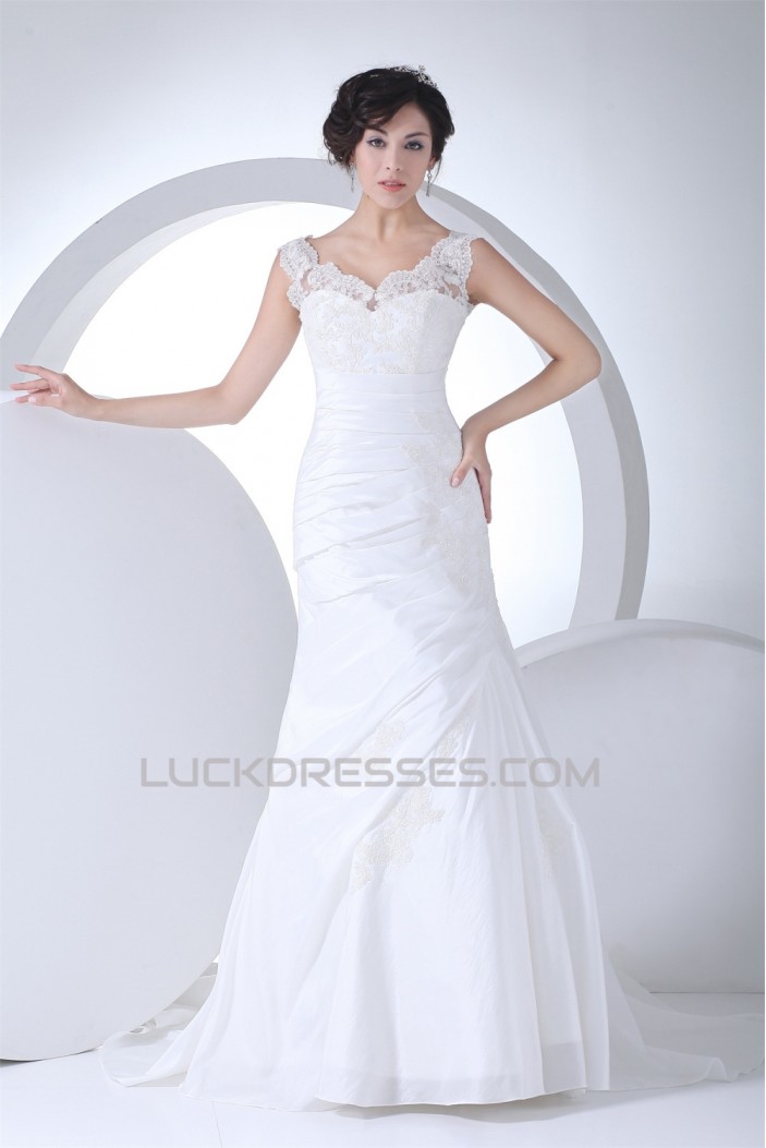 Fantastic Satin Taffeta Lace Mermaid/Trumpet Sleeveless Wedding Dresses 2030139
