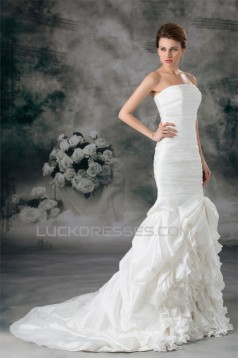 Taffeta Mermaid/Trumpet Strapless Sleeveless Embellished Wedding Dresses 2031400