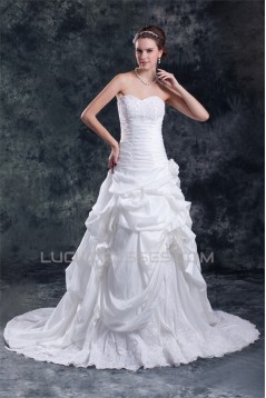 Taffeta Sleeveless A-Line Sweetheart Lace Wedding Dresses 2031402