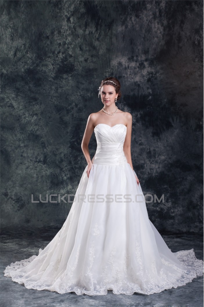 Unique Design A-Line Sleeveless Sweetheart Satin Sweet Wedding Dresses 2031407