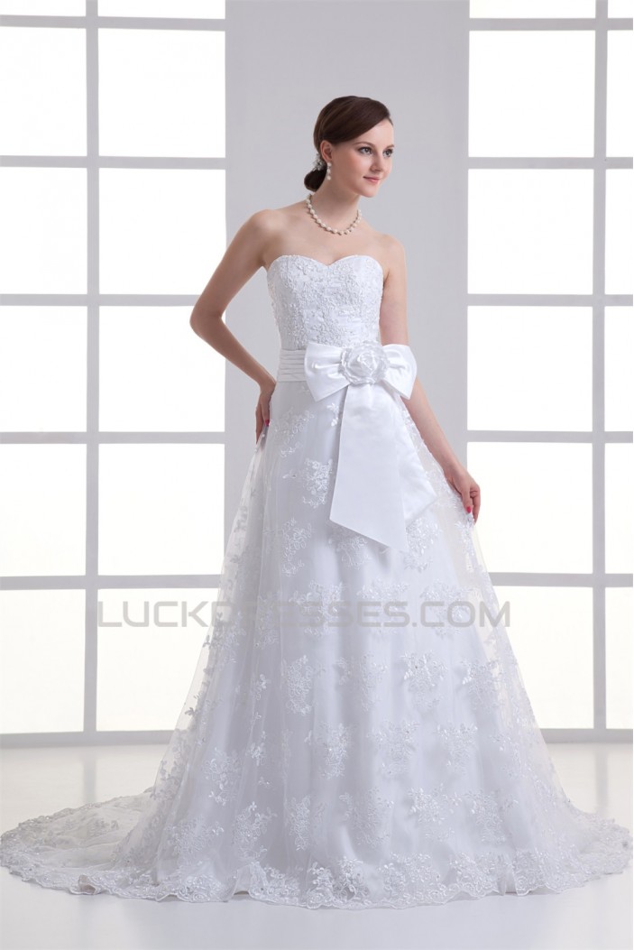 Unique Design Satin Lace A-Line Sweetheart Sleeveless Wedding Dresses 2031410