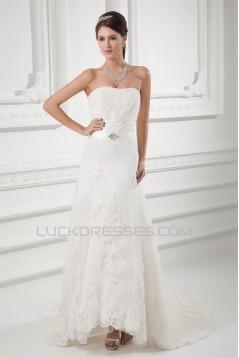 Wholesale Sheath/Column Satin Netting Sleeveless Lace Wedding Dresses 2031418