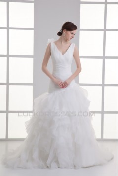 Wonderful Satin Organza Ball Gown Sleeveless V-Neck Wedding Dresses 2031429