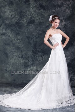Wonderful Strapless A-Line Sleeveless Satin Net Wedding Dresses 2031432