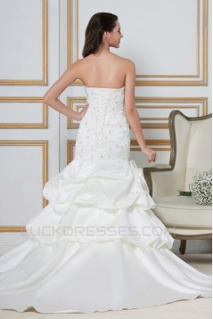 A-Line Sweetheart Court Train Beaded Lace Wedding Dresses 2031439