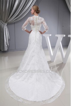 Fantastic Straps A-Line Satin Lace Long Sleeve Wedding Dresses 2030144