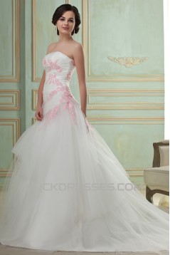 A-Line Strapless Court Train Lace Tulle Wedding Dresses 2031441