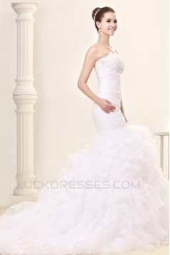 Trumpet/Mermaid Strapless Court Train Lace Wedding Dresses 2031445