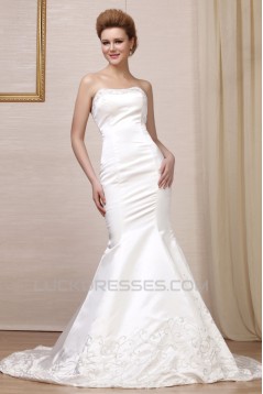 Trumpet/Mermaid Strapless Court Train Wedding Dresses 2031451