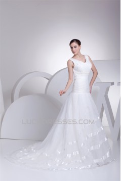 Fantastic V-Neck Satin Lace Organza Mermaid/Trumpet Wedding Dresses 2030146