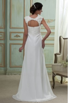 Sheath/Column Sweetheart Sweep Train Lace Chiffon Wedding Dresses 2031465