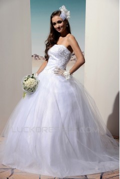 Ball Gown Strapless Court Train Beaded Lace Wedding Dresses 2031468